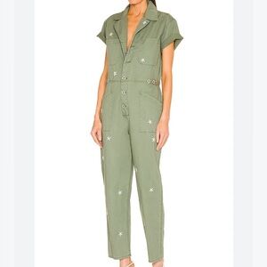 Pistola Olive Green Jumpsuit with Daisies